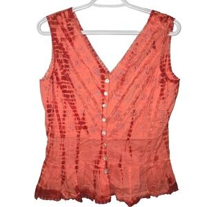 Chaudry KC Tie Die Salmon Orange Tank Top Large